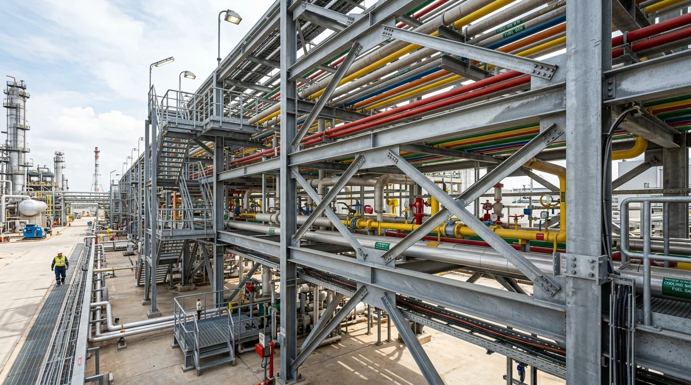 Multi-Tier Refinery Pipe Rack Corridor